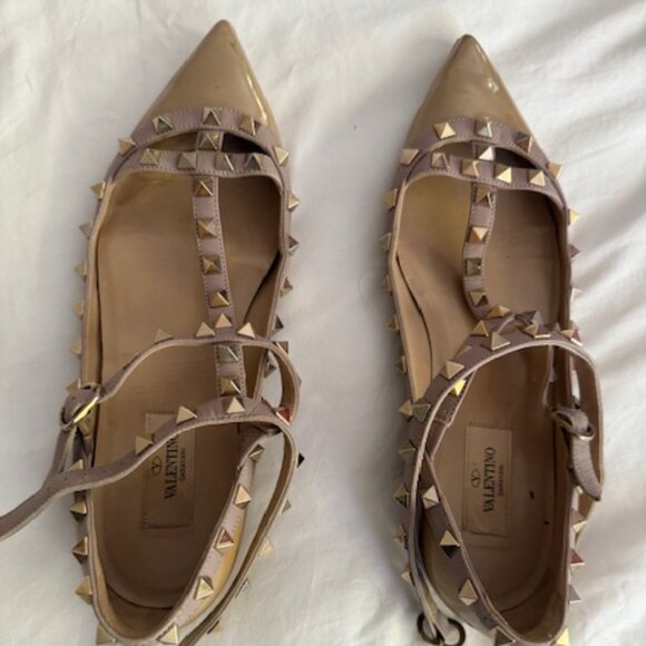 Valentino Garavani Rockstud patent leather ballet flats Tan Size 38 - Picture 3 of 5